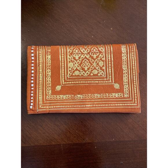 Vintage Moroccan Leather Wallet 22 Kt Gold 6.5” - Picture 1 of 5
